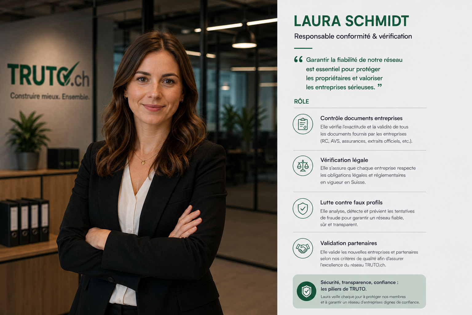 Laura Schmidt, responsable conformité et vérification TRUTO.ch